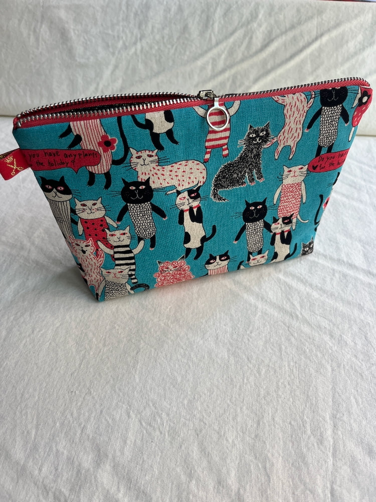 Nähkit – Kosmetiktasche L, Funny Cats & Glitzer Black