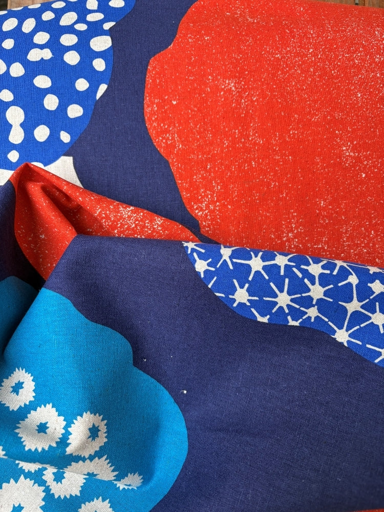 Kokka Echino - Cloud Flower Canvas blau/rot