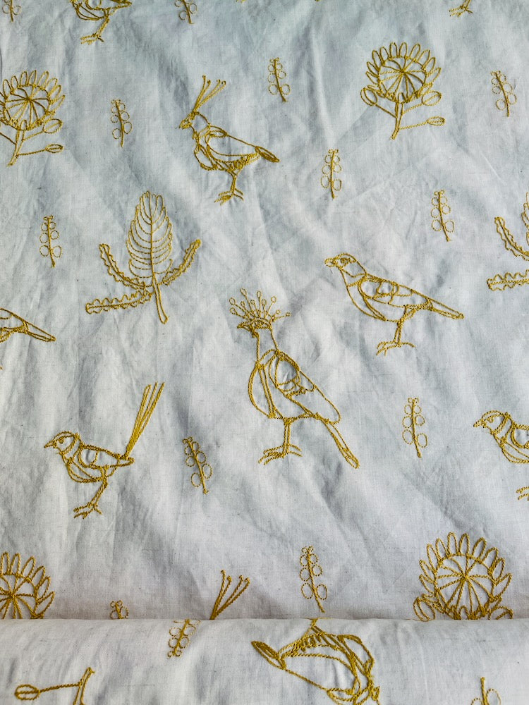 Kokka +HAyU Birds Emproidered – Ecru