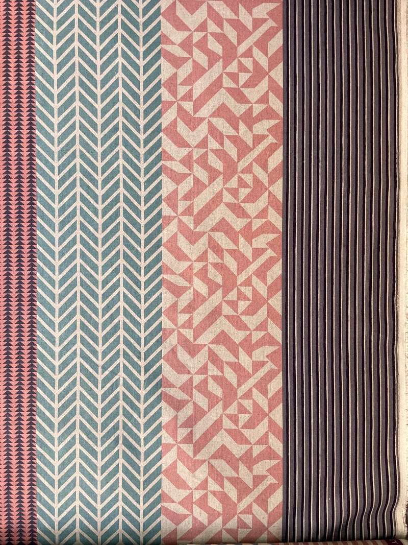 Kokka Echino Canvas Kikakika Panel - rosa/petrol/grau