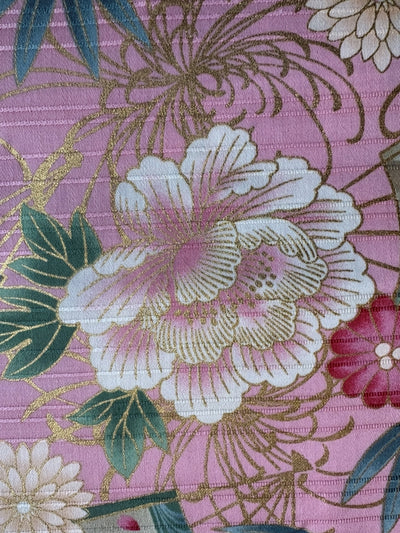 Peonien & Fächer in Leinenoptik - gold rosa