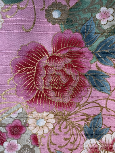 Peonien & Fächer in Leinenoptik - gold rosa