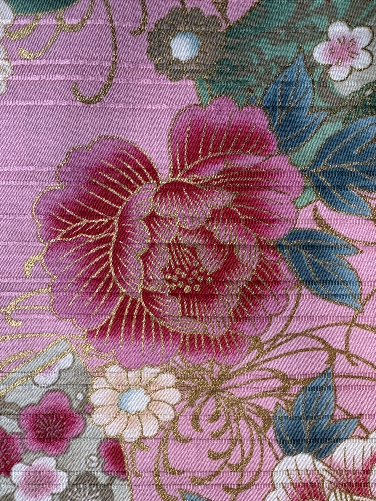 Peonien & Fächer in Leinenoptik - gold rosa