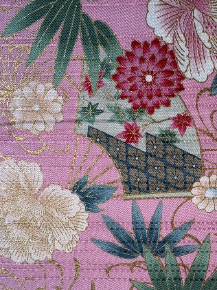 Peonien & Fächer in Leinenoptik - gold rosa