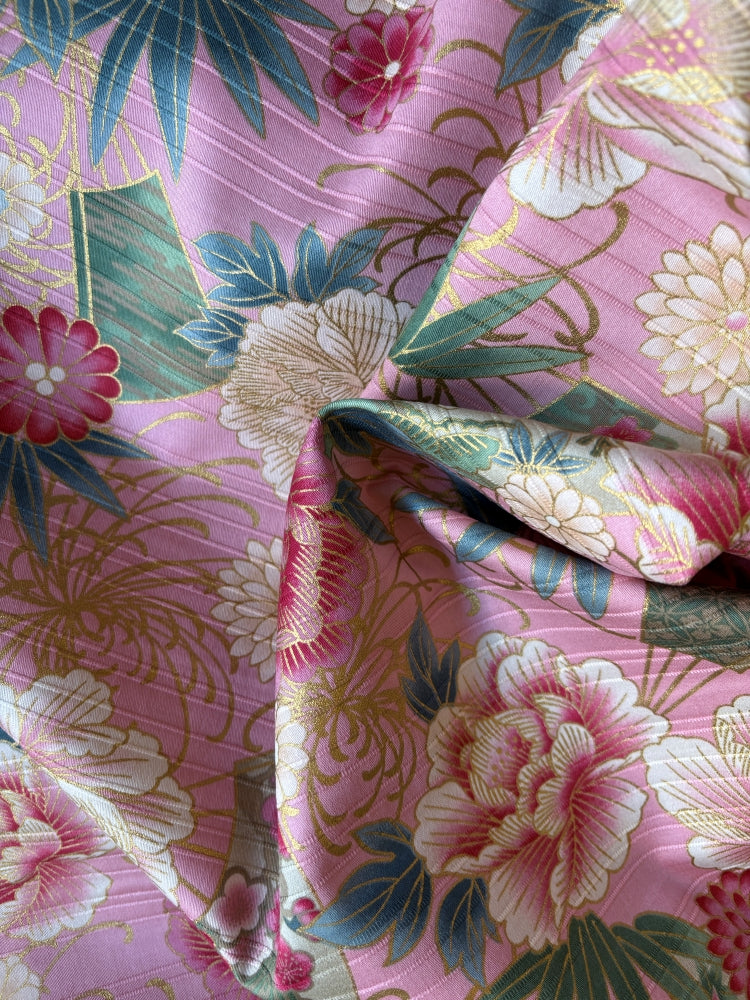 Peonien & Fächer in Leinenoptik - gold rosa