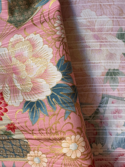 Peonien & Fächer in Leinenoptik - gold rosa