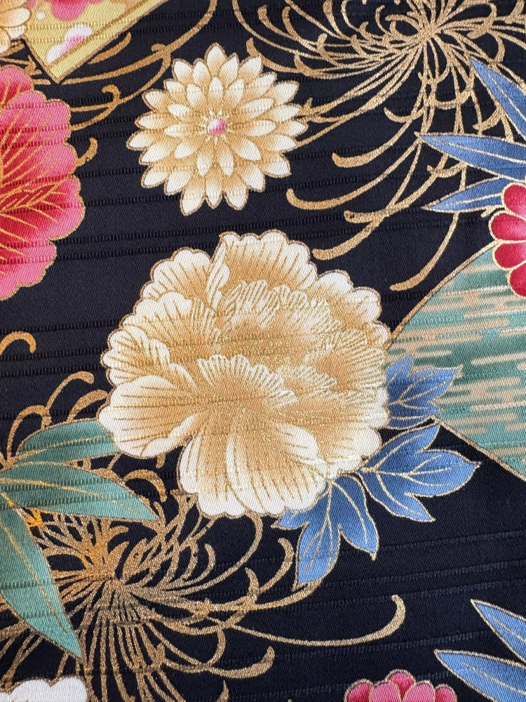 Peonien & Fächer in Leinenoptik - gold schwarz