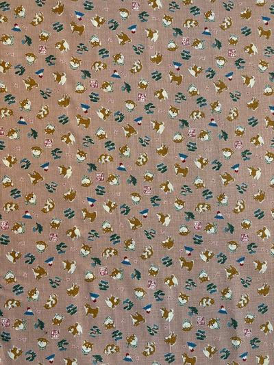 Kokka Shiba Inu & Fuji - Leinenoptik - altrosé