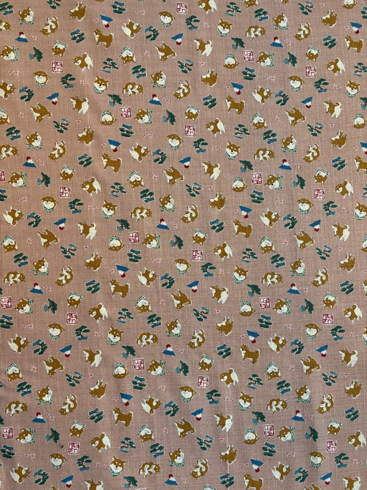 Kokka Shiba Inu & Fuji - Leinenoptik - altrosé