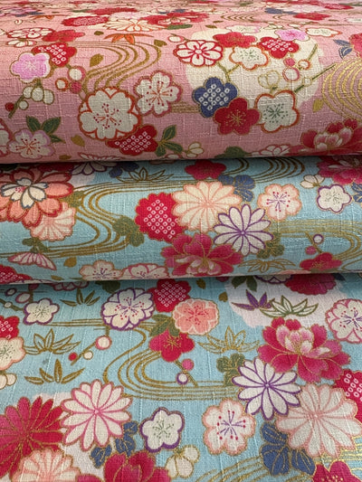 Hokkoh Frühlingsblüten - Leinenoptik - hellblau gold