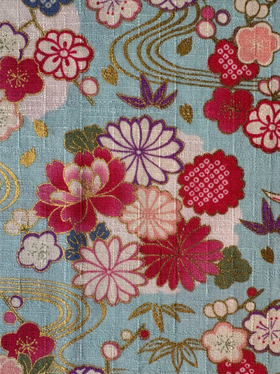 Hokkoh Frühlingsblüten - Leinenoptik - hellblau gold