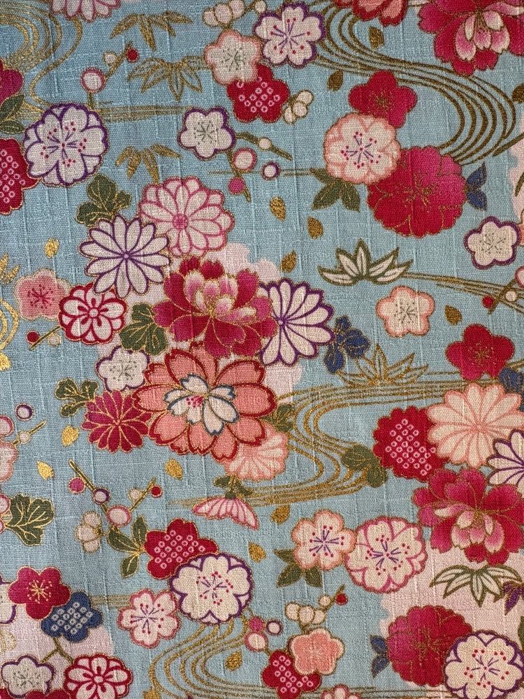 Hokkoh Frühlingsblüten - Leinenoptik - hellblau gold