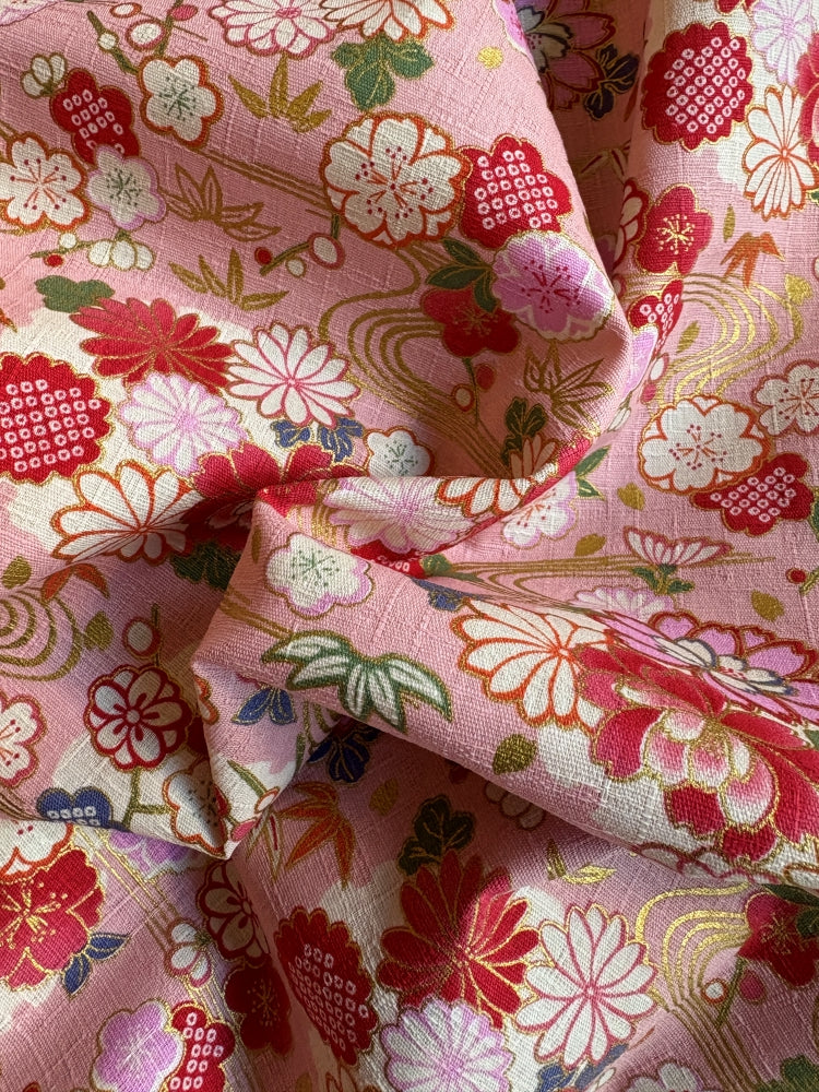 Hokkoh Frühlingsblüten - Leinenoptik - rosa gold