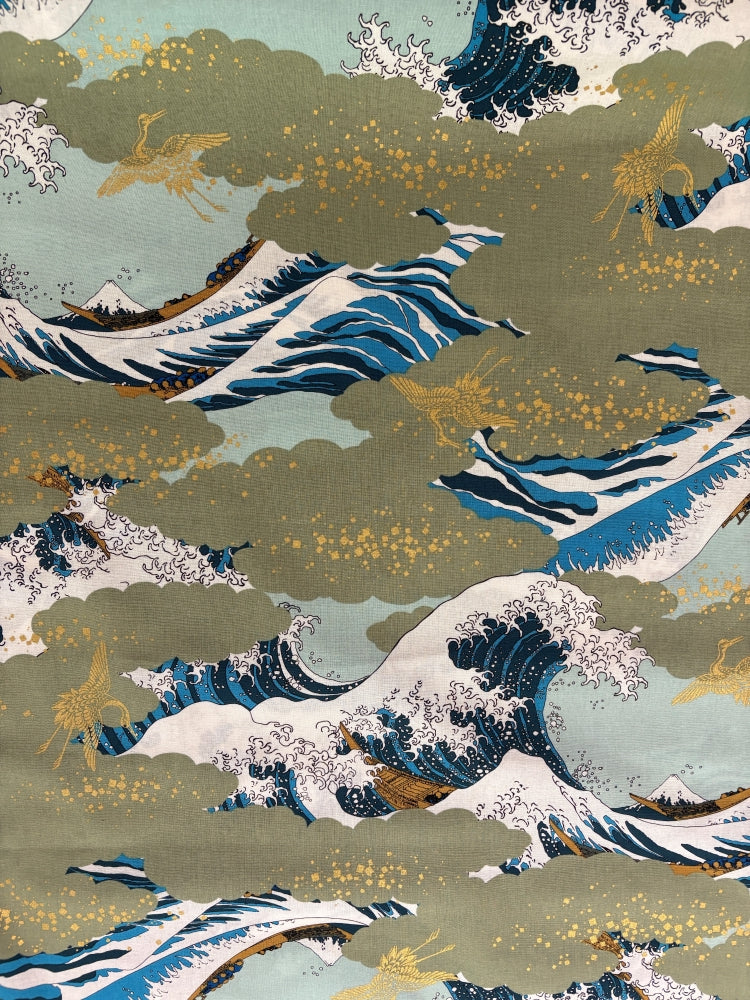 Hokusai Welle/ Goldkranich - grün
