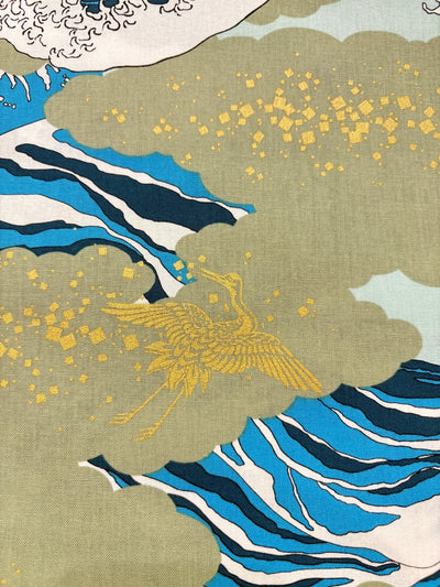 Hokusai Welle/ Goldkranich - grün