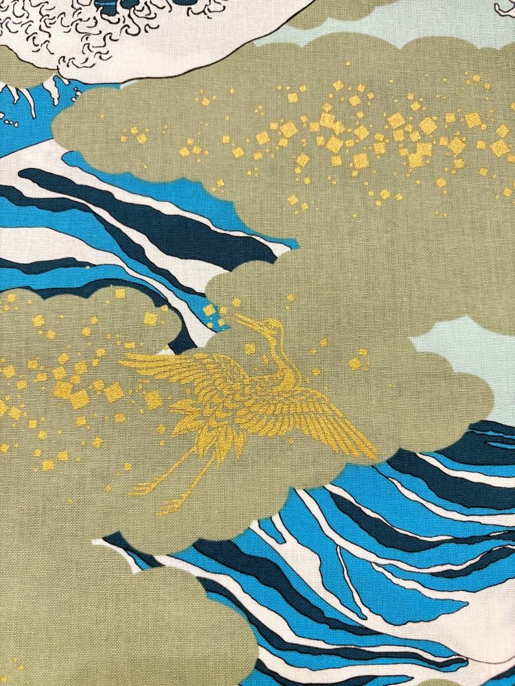 Hokusai Welle/ Goldkranich - grün
