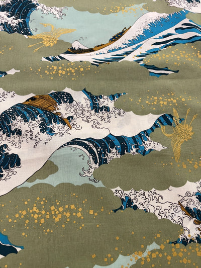 Hokusai Welle/ Goldkranich - grün