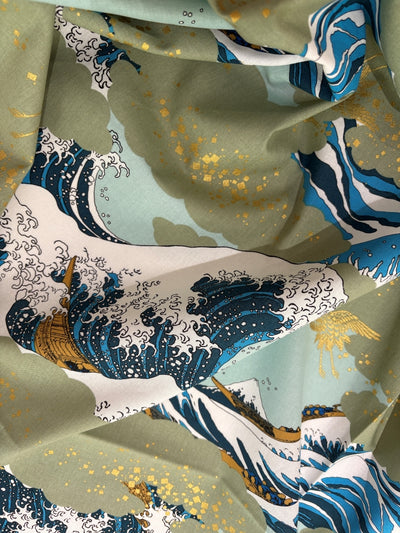 Hokusai Welle/ Goldkranich - grün