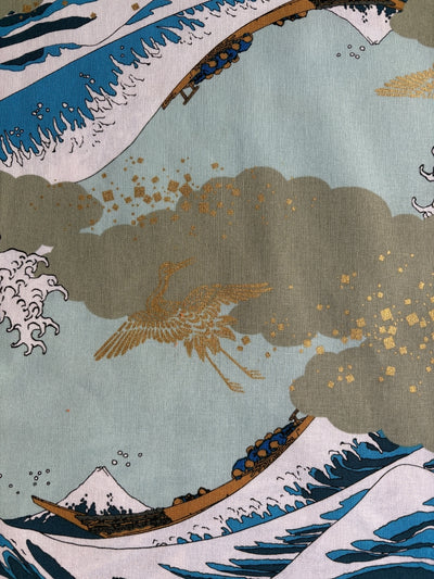 Hokusai Welle/ Goldkranich - grün