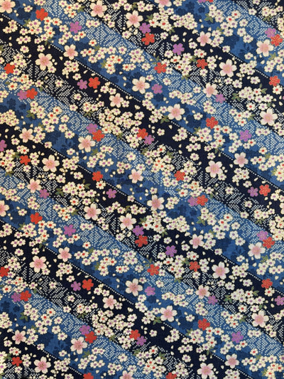 Hokkoh Sakura & Streifen - Leinenoptik - blau