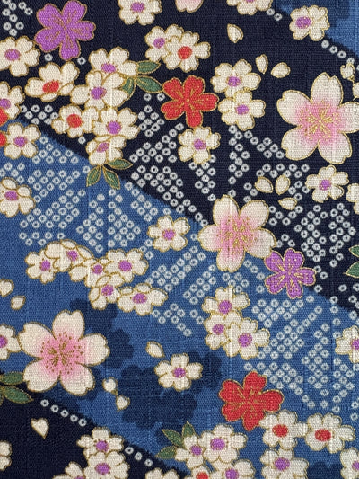 Hokkoh Sakura & Streifen - Leinenoptik - blau