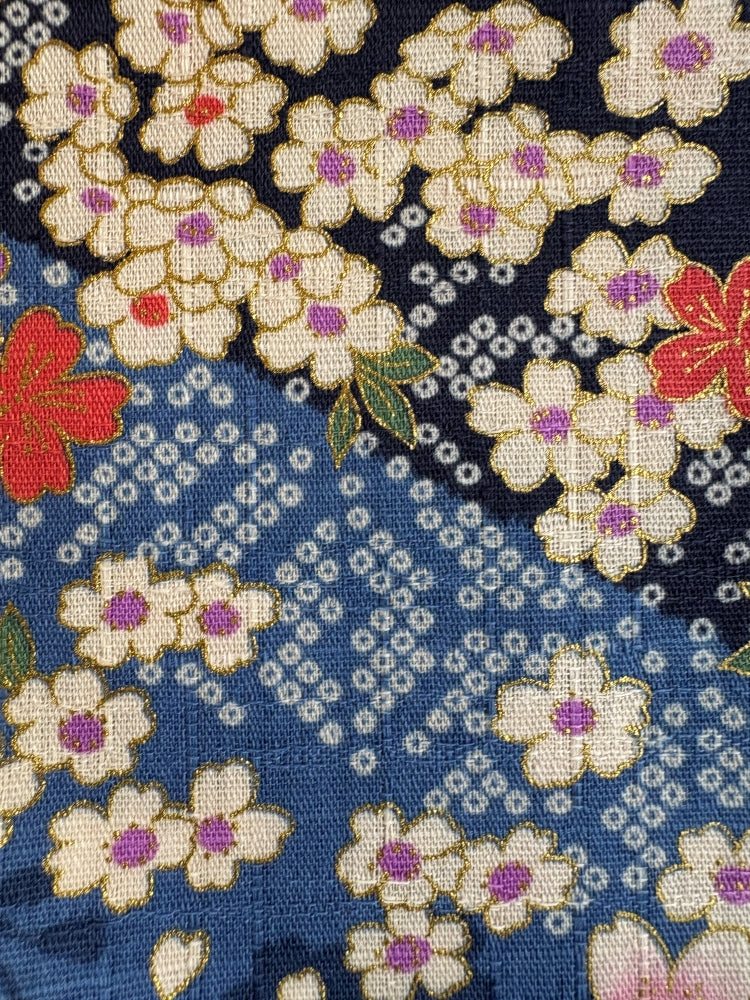 Hokkoh Sakura & Streifen - Leinenoptik - blau