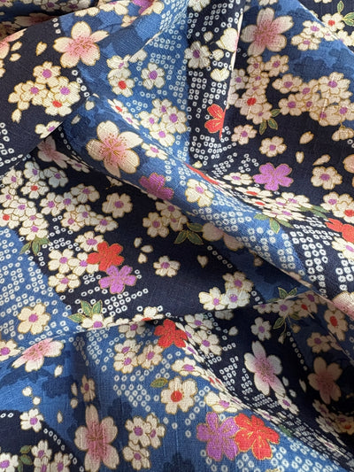 Hokkoh Sakura & Streifen - Leinenoptik - blau