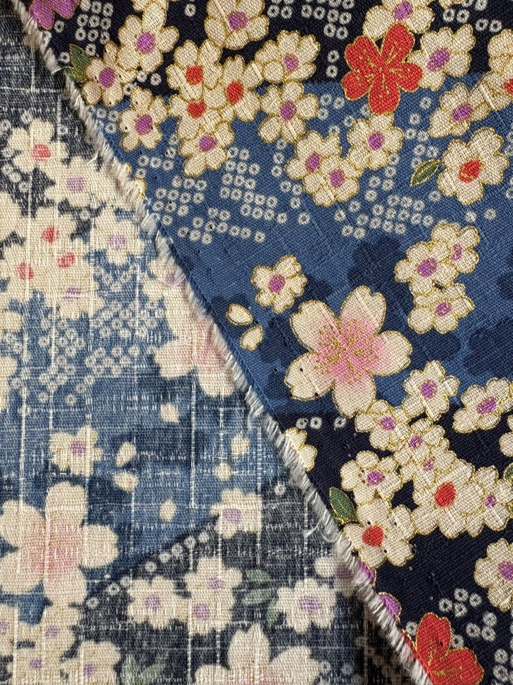 Hokkoh Sakura & Streifen - Leinenoptik - blau