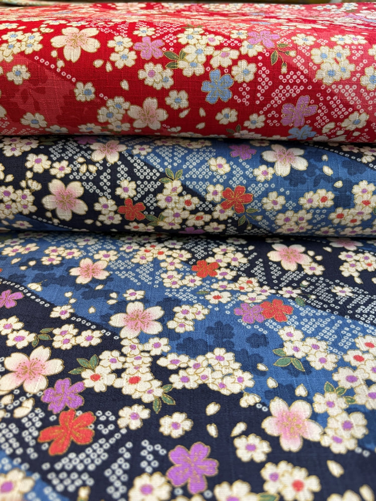 Hokkoh Sakura & Streifen - Leinenoptik - blau