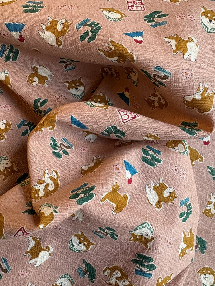 Kokka Shiba Inu & Fuji - Leinenoptik - altrosé