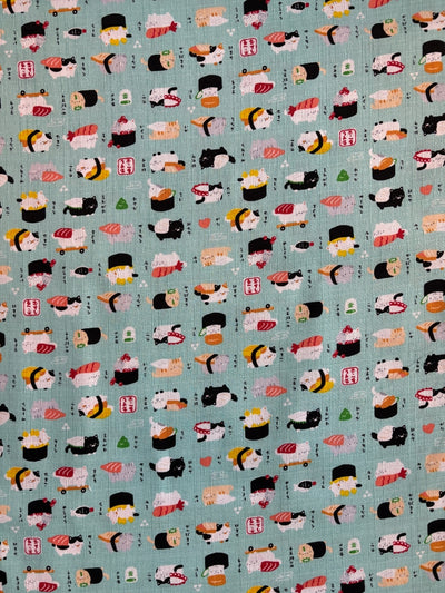 Kokka Sushi-Katzen - Leinenoptik - helltürkis