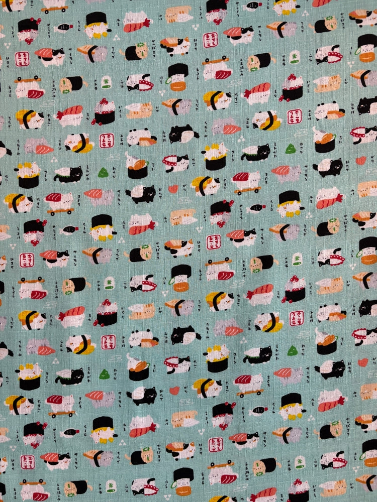 Kokka Sushi-Katzen - Leinenoptik - helltürkis