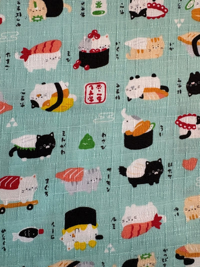 Kokka Sushi-Katzen - Leinenoptik - helltürkis