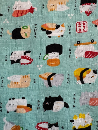 Kokka Sushi-Katzen - Leinenoptik - helltürkis