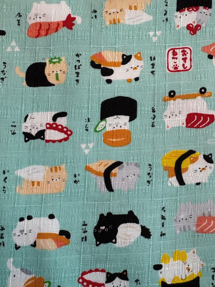 Kokka Sushi-Katzen - Leinenoptik - helltürkis