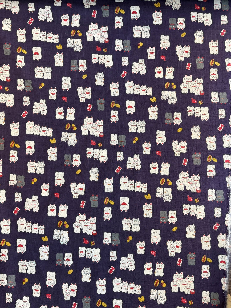 Kokka Winkekatze - Leinenoptik - violett