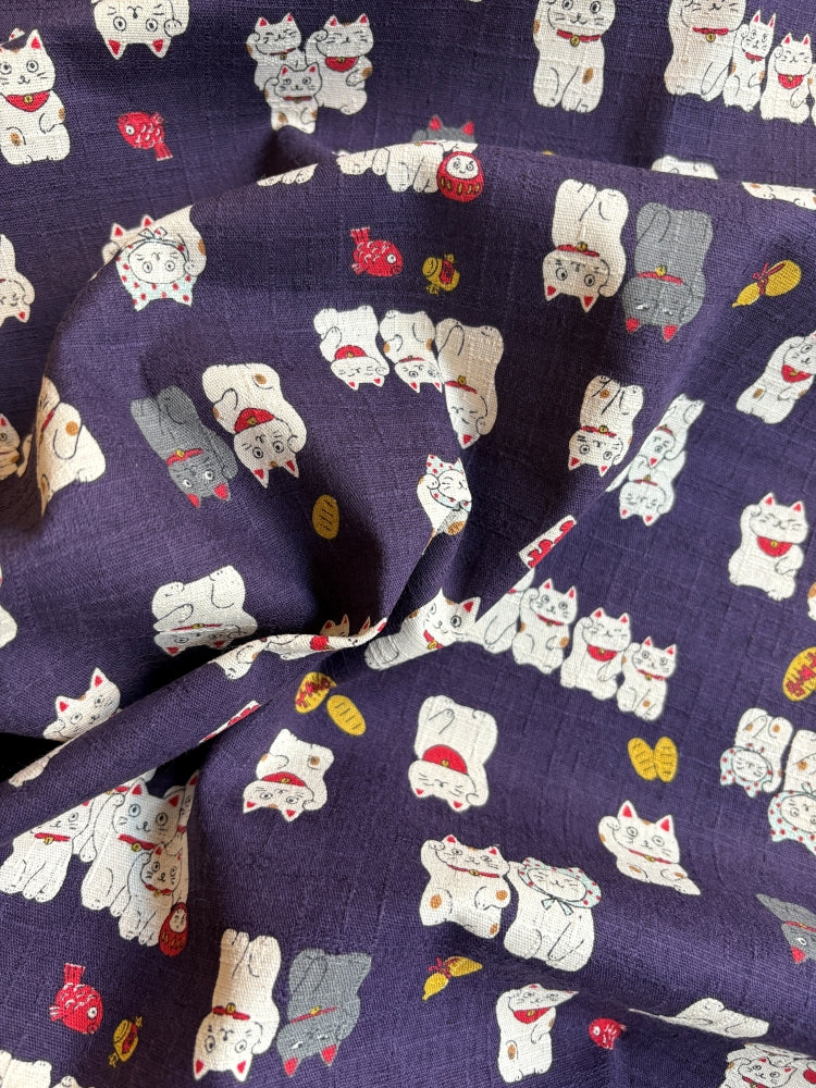 Kokka Winkekatze - Leinenoptik - violett