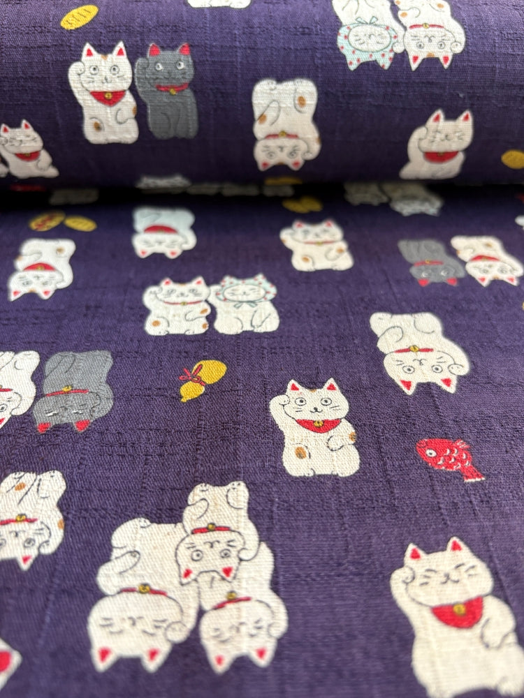 Kokka Winkekatze - Leinenoptik - violett